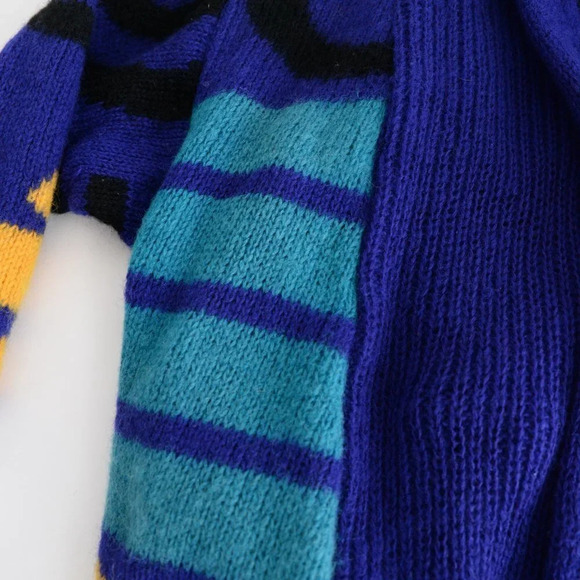 Vintage Handmade Purple Blue & Yellow  Knit with Liner Open Cardigan - Picture 9 of 12